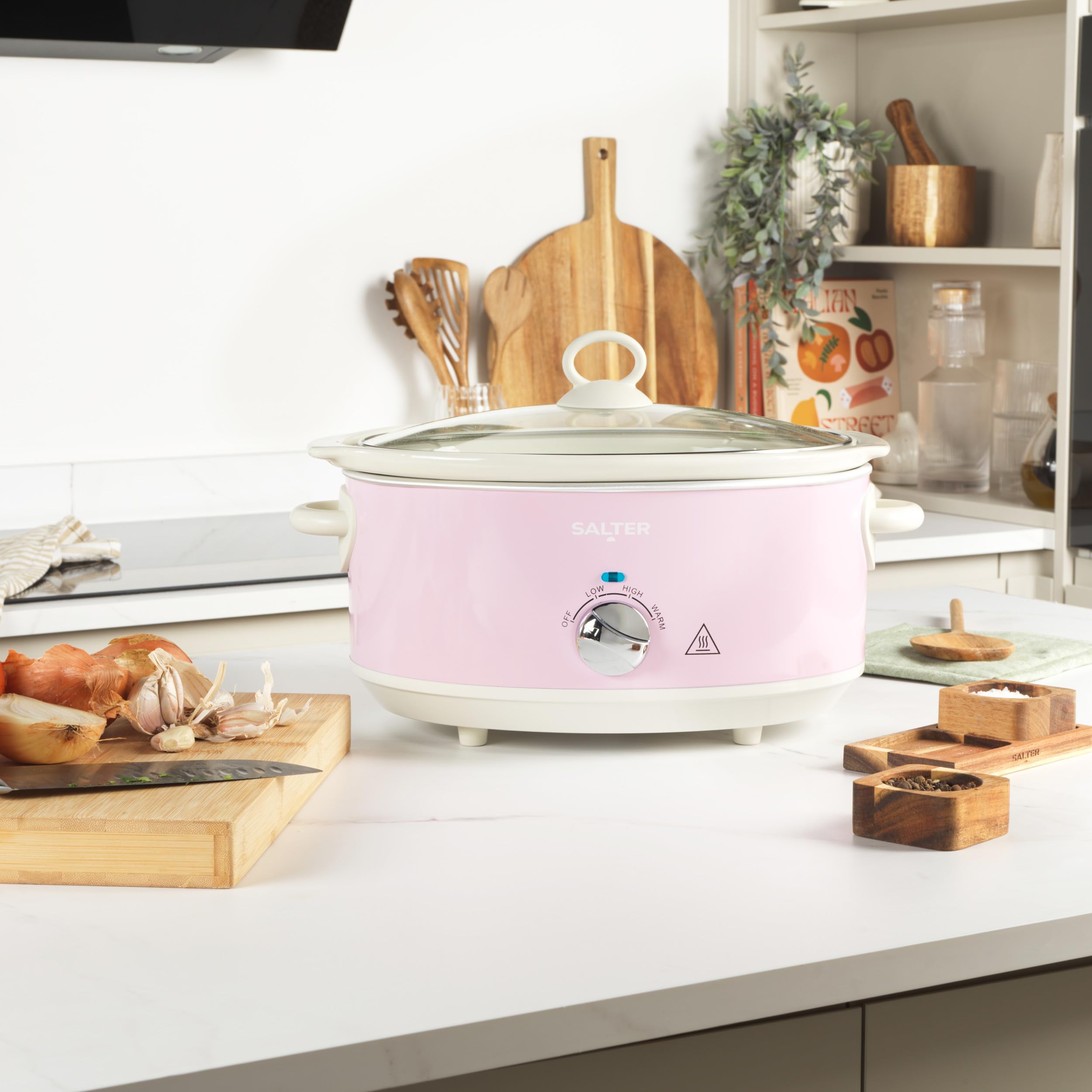 Salter Retro 6.5L Slow Cooker – Pink Ceramic Pot with 3 Heat Settings