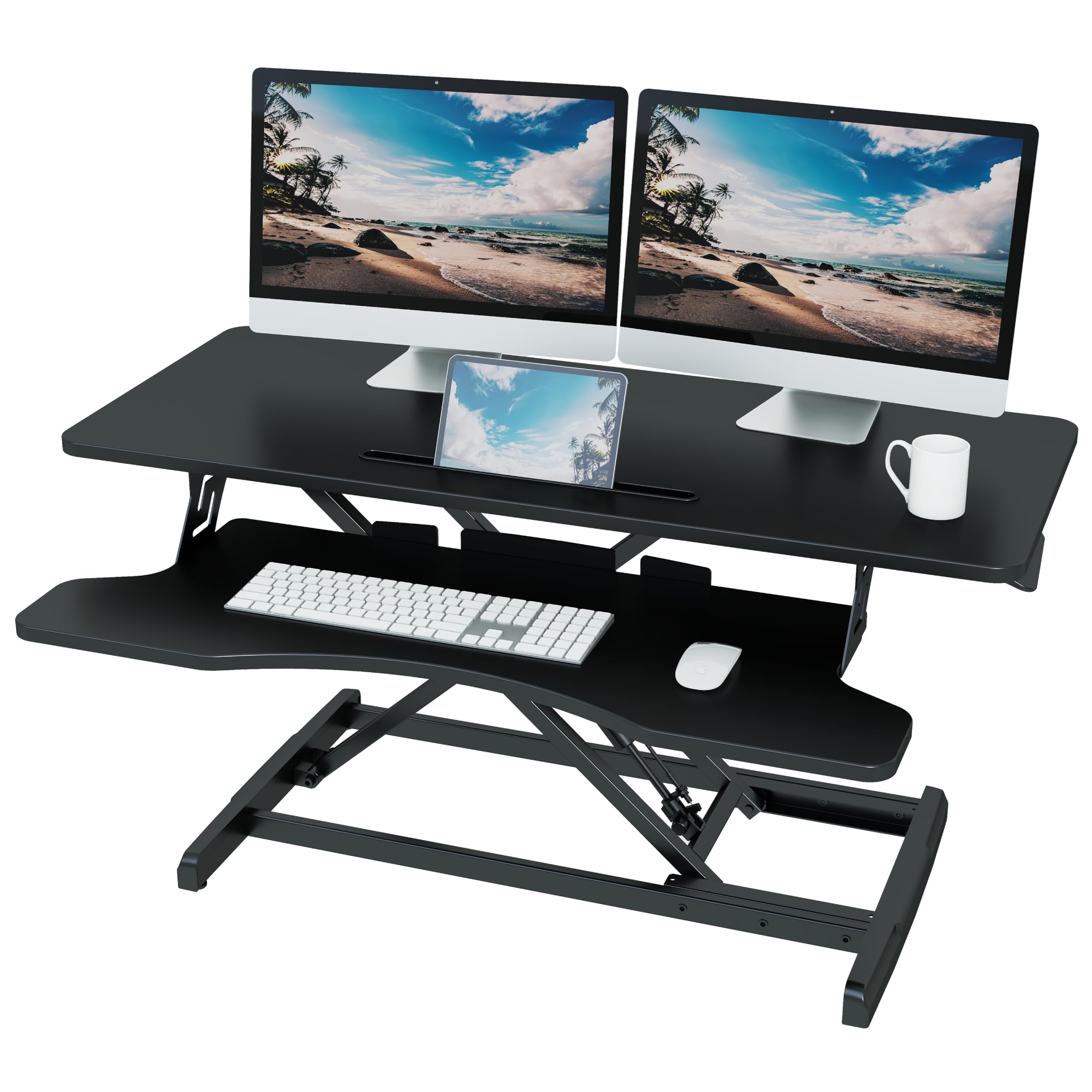 Lubvlook Standing Desk Converter | 37.4" Sit Stand Riser with Keyboard Tray