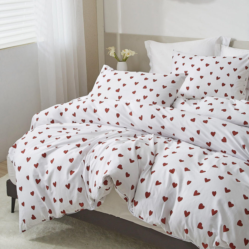 Ruccit Red Heart Duvet Cover Set | 100% Cotton Double Bedding - 3pcs