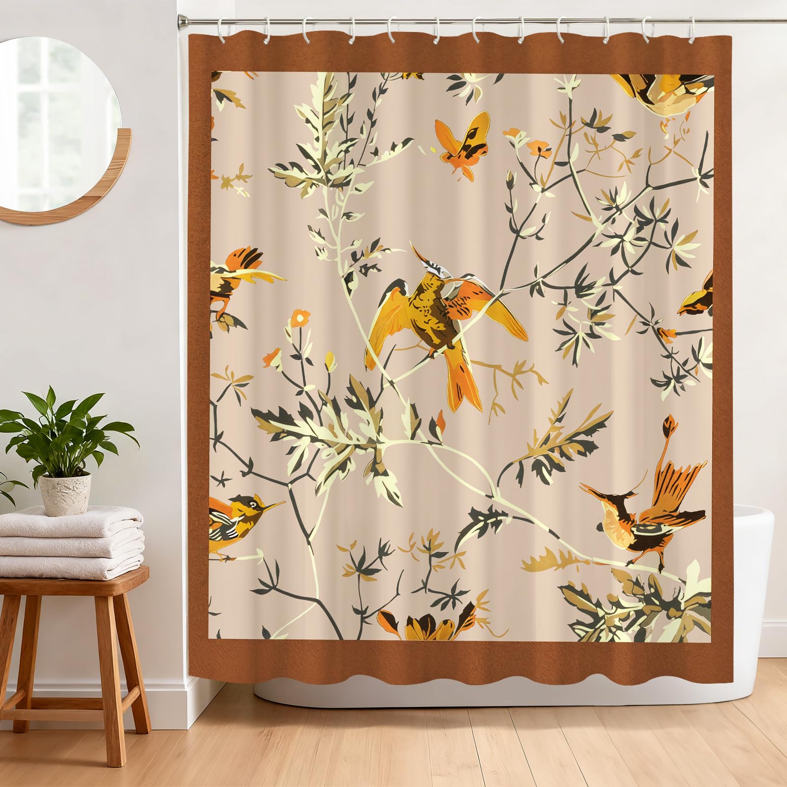 Branches & Birds Shower Curtain – Waterproof Polyester, 180x180cm