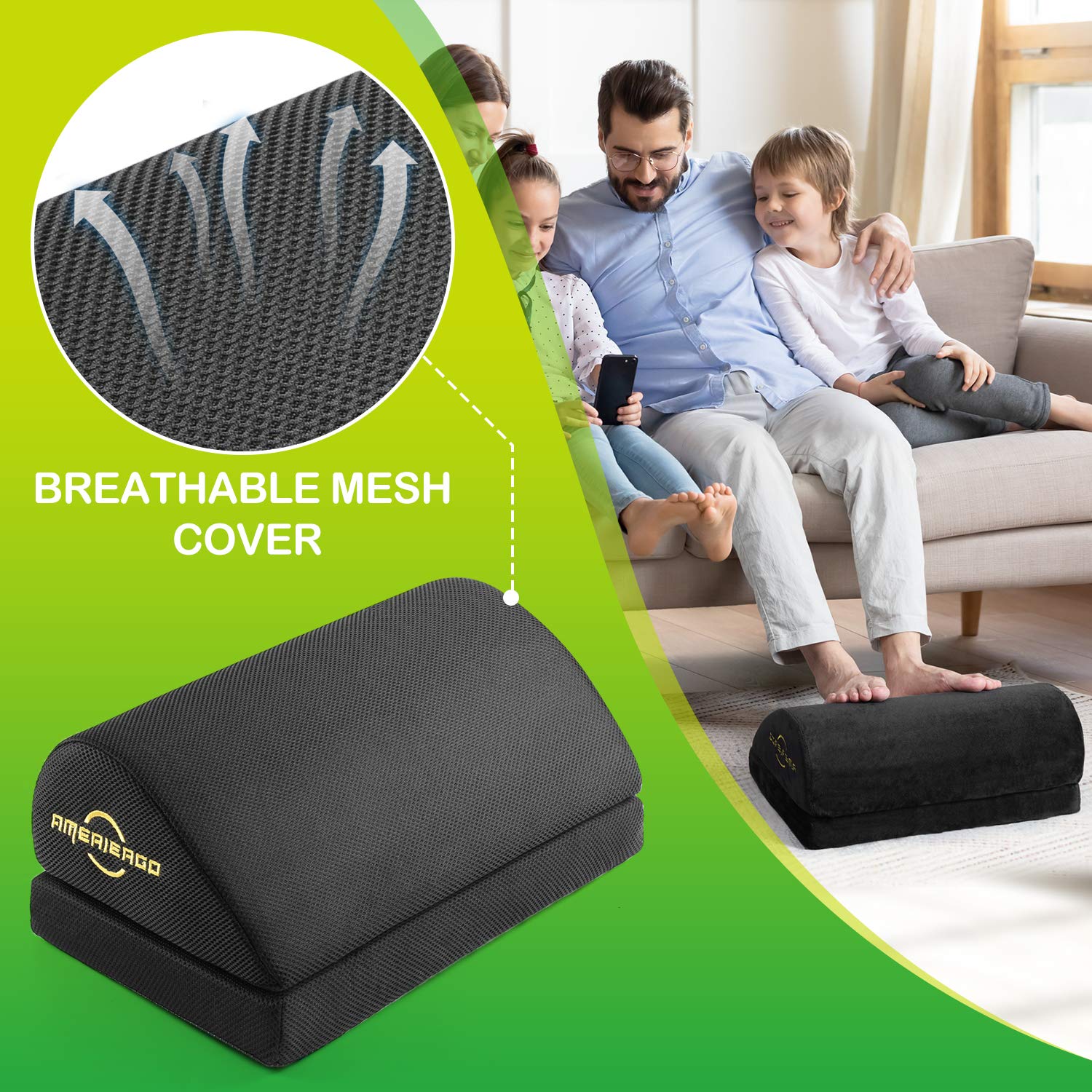 AMERIERGO Ergonomic Foot Rest – Memory Foam Under Desk Footrest