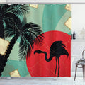 ABAKUHAUS Tropical Flamingo Fabric Shower Curtain | Retro Hawaiian Decor