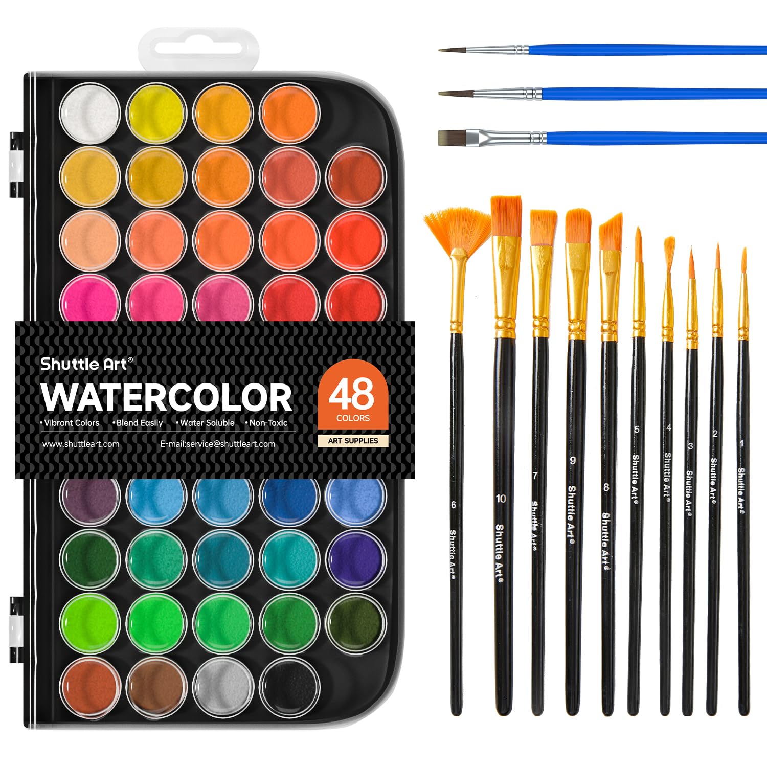 Shuttle Art Watercolour Paint Set - 48 Colours with 13 Brushes for Beginners