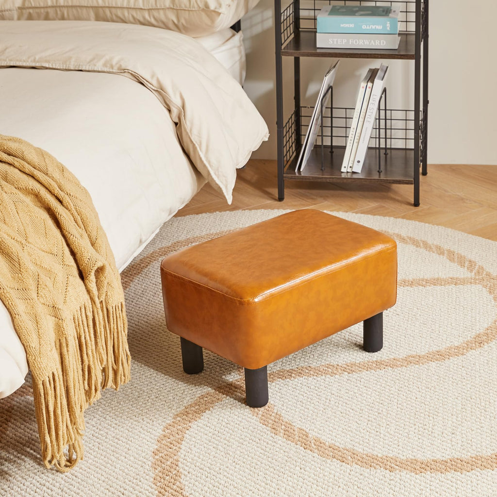 IBUYKE 16.54" Small Footstool PU Leather Ottoman Footrest Modern Home Living Room Bedroom Rectangular Stool, with Padded Seat Pine Wood Legs - image 5