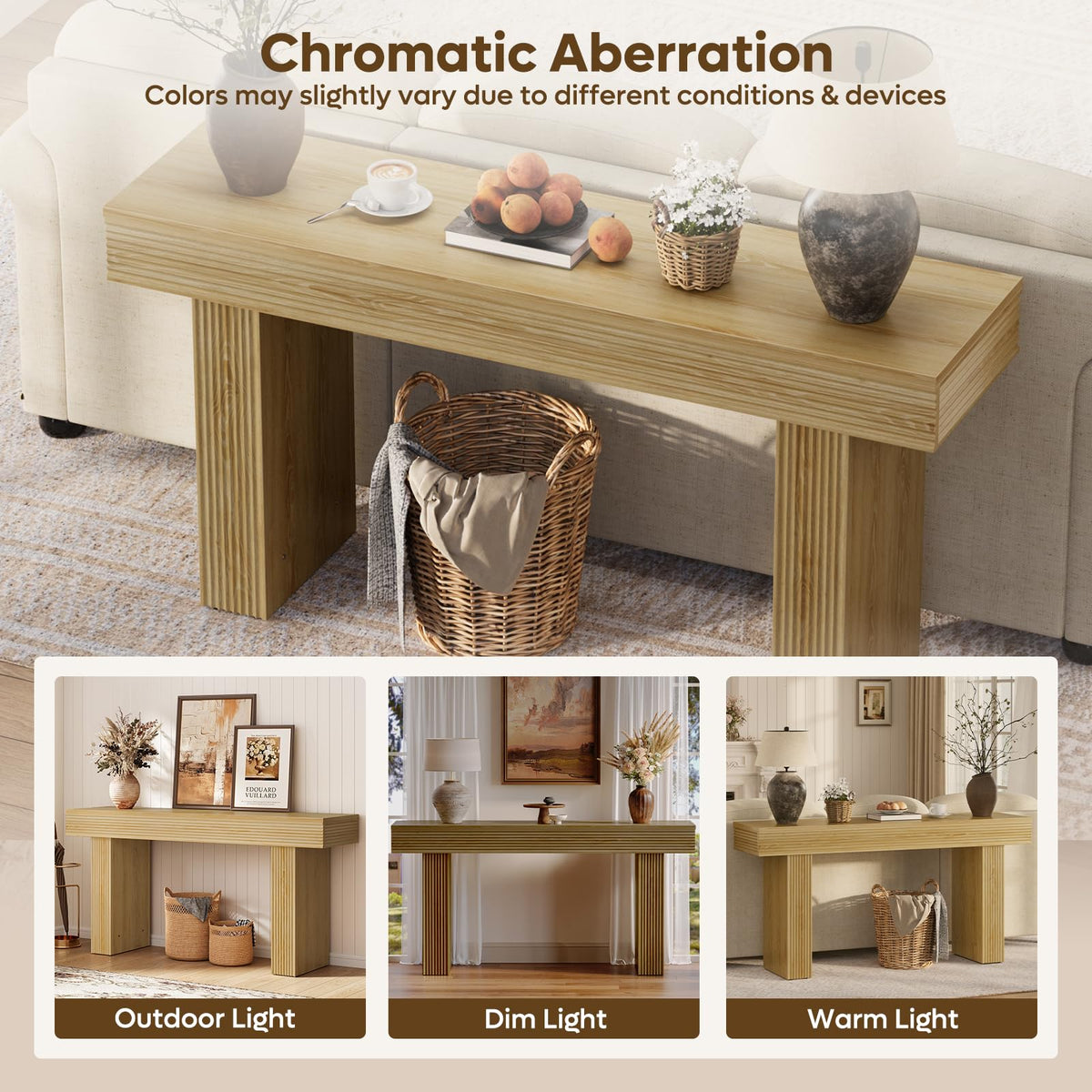 Bestier 63” Console Table, Wood Entryway Table for Living Room Hallway, Oak - image 3