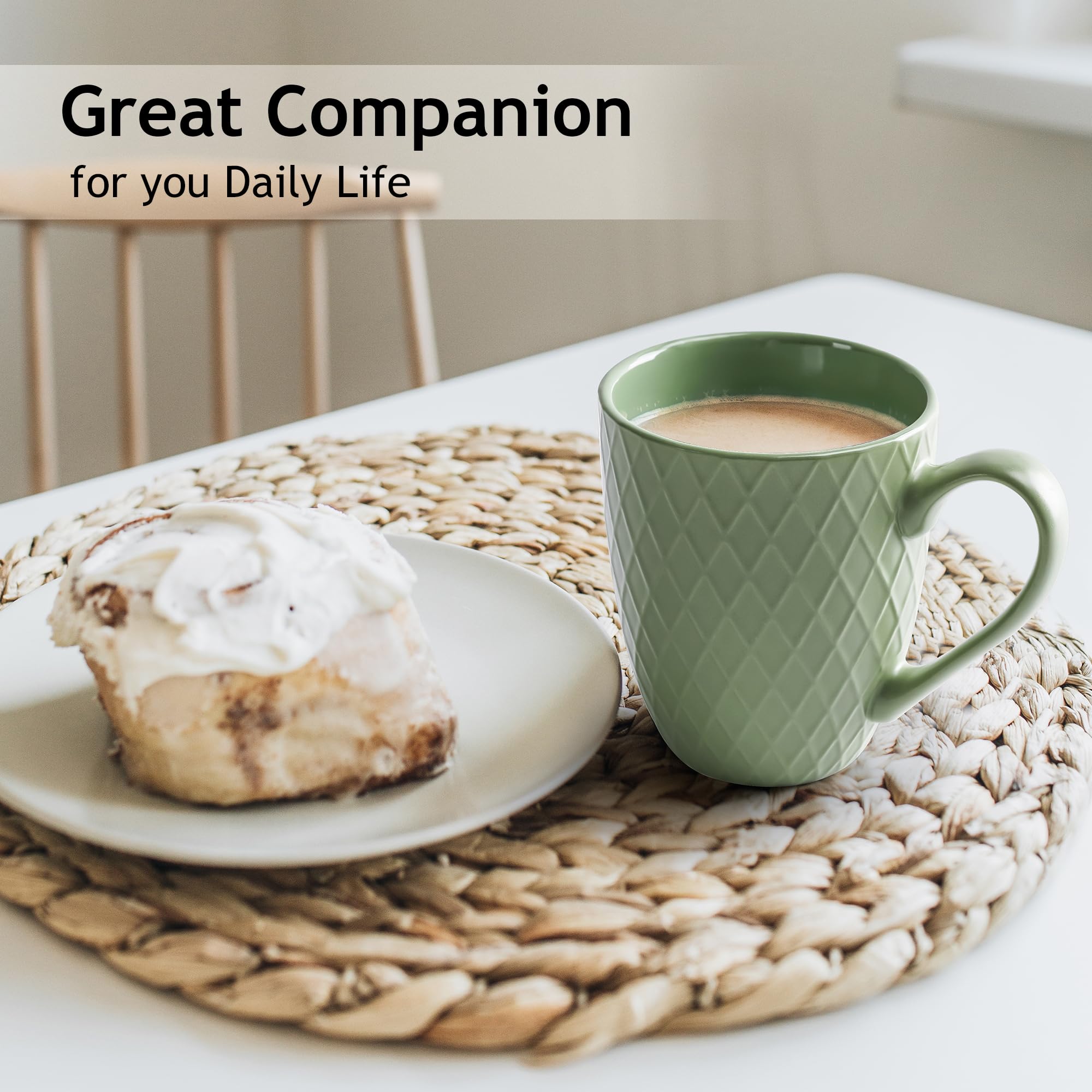 MIAMIO 6-Piece Ceramic Coffee Mug Set - 400ml Matte Stoneware - Green