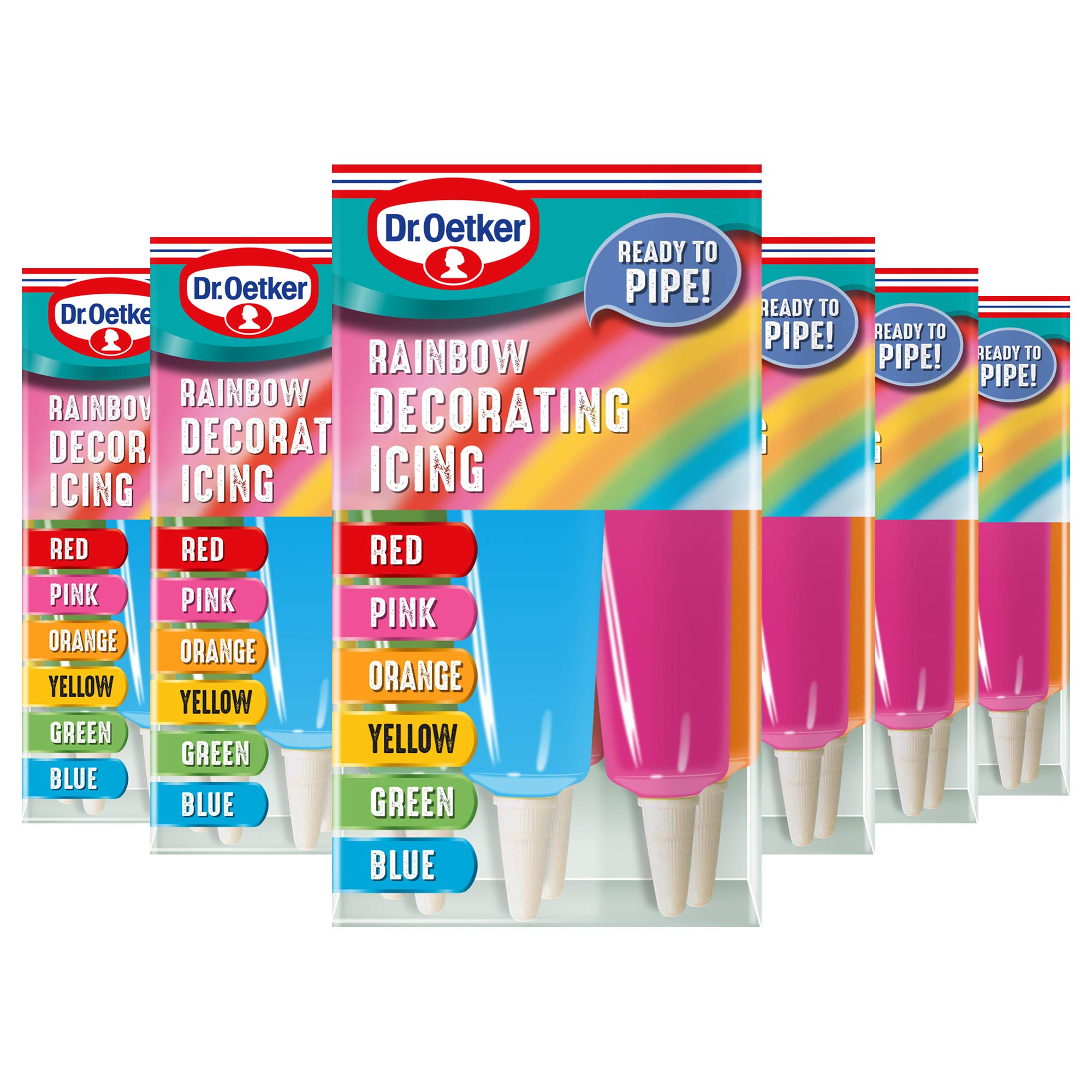 Dr. Oetker Rainbow Decorating Icing Tubes - 6 Pack x 114g for Cakes