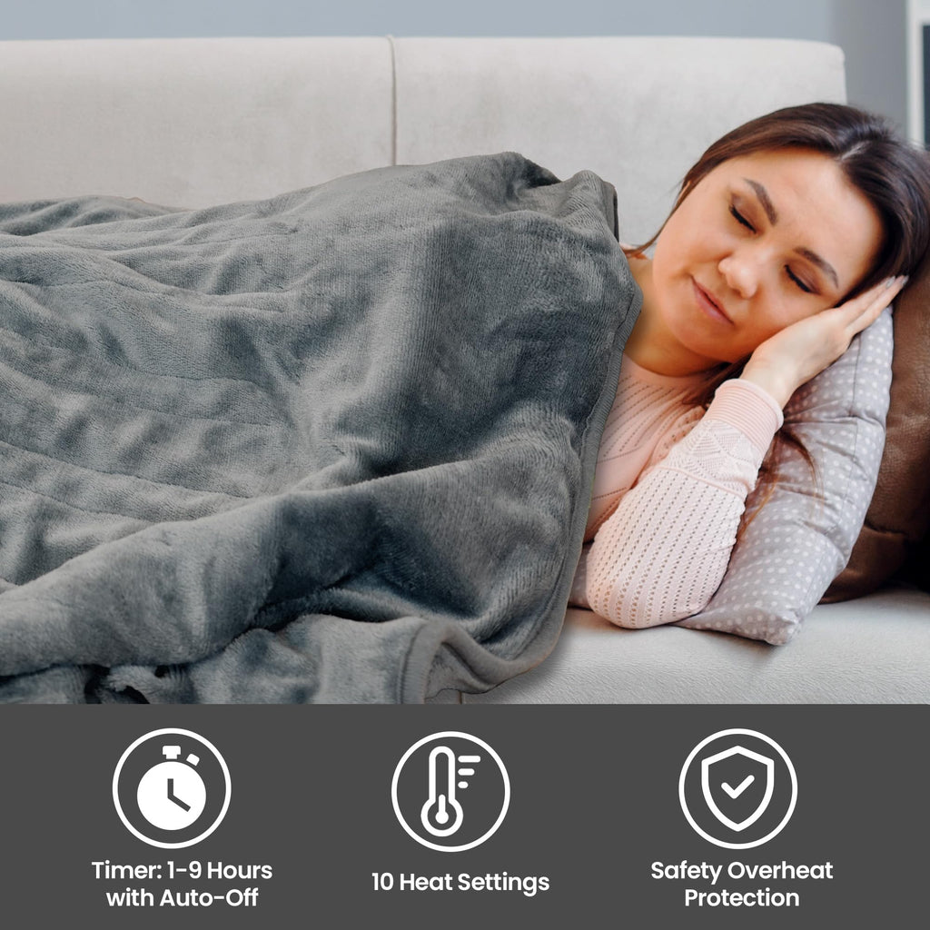 Schallen Grey Heated Throw Blanket – 10 Heat Settings & Timer – 120x160cm