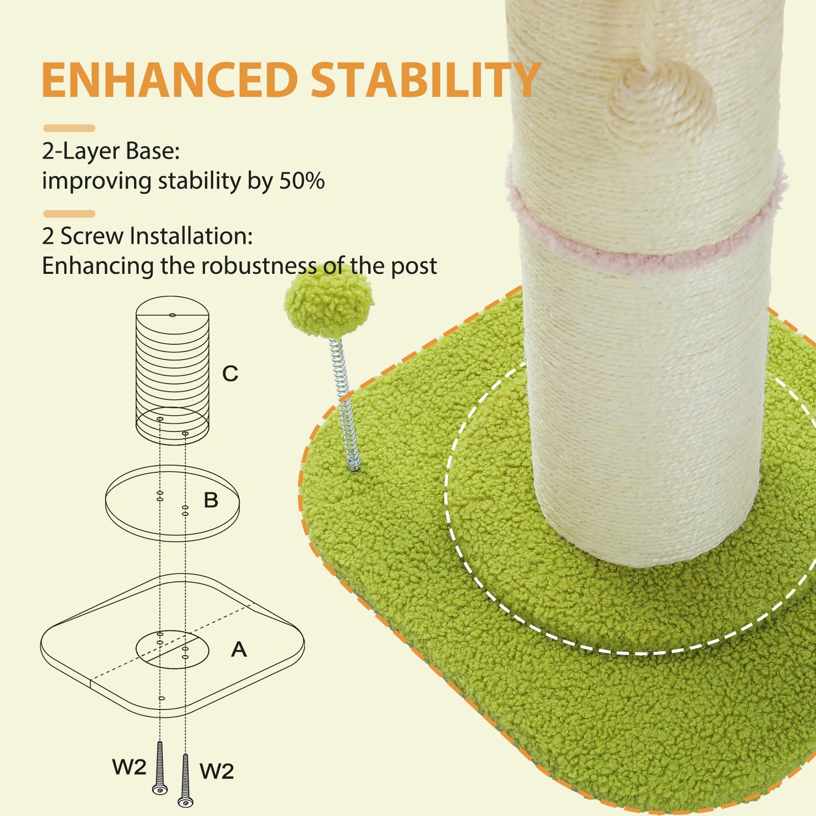 PAWZ Road Tall Cat Scratching Post with Plush Bed and Sisal Rope – Grey
