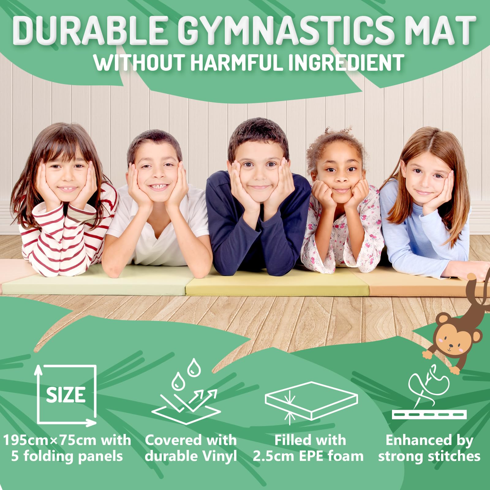 PhysKcal 5-Panel Folding Gymnastics Tumbling Mat | 6.4ft Thick Exercise Mat