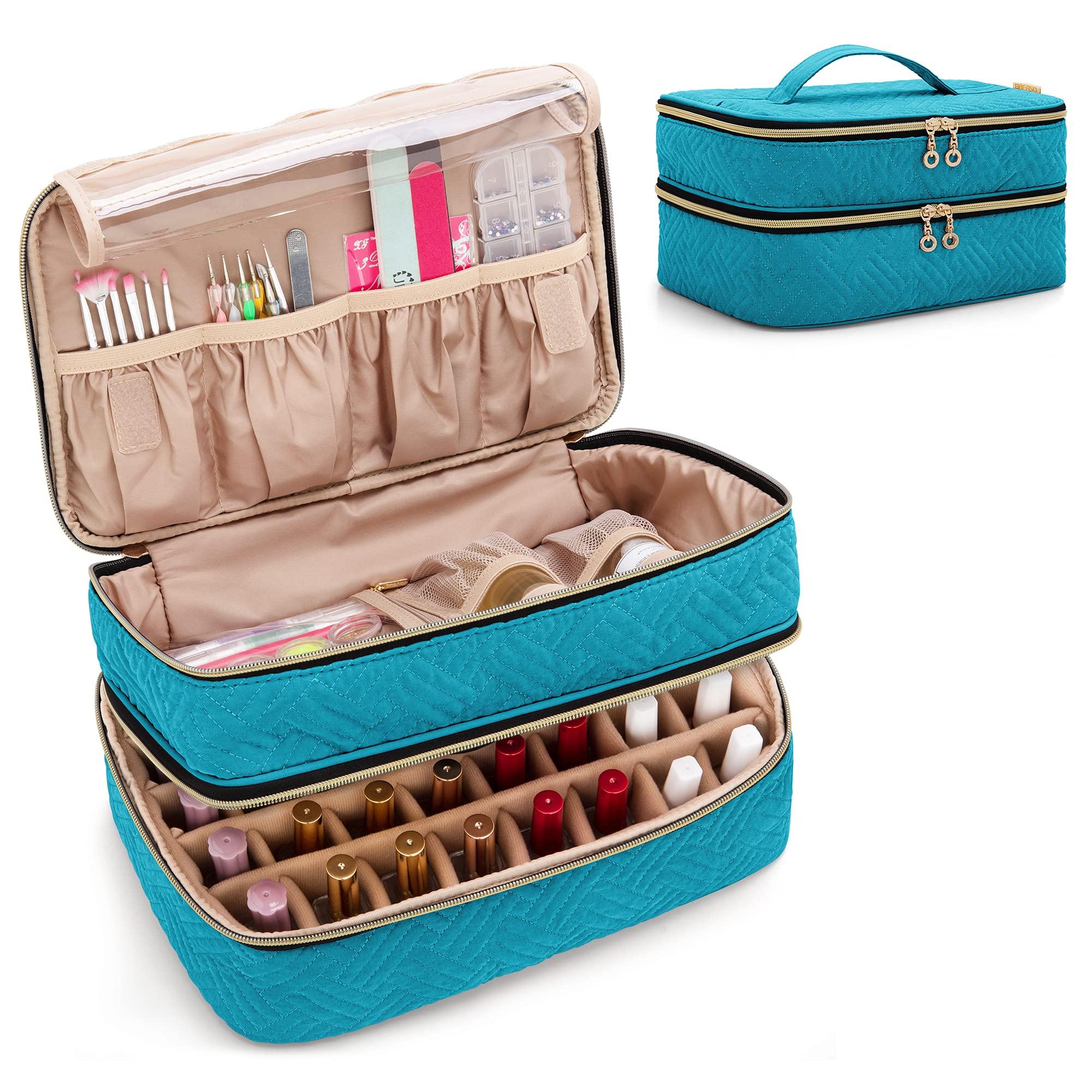 BAFASO Double Layer Nail Polish Organizer - Holds 40 Bottles - Teal Bag