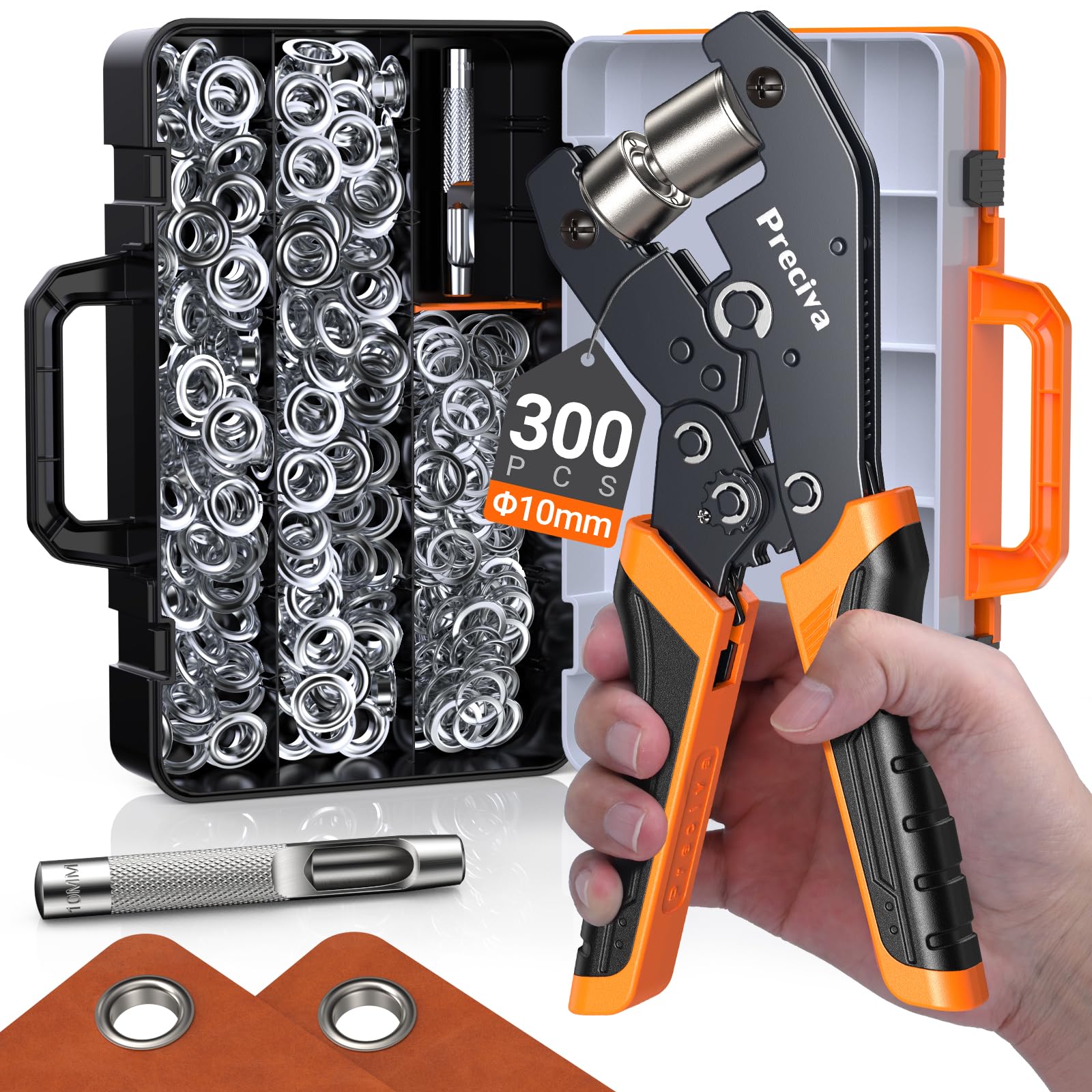 Preciva 10mm Grommet Tool Kit – Heavy-Duty Eyelet Punch with 300 Eyelets