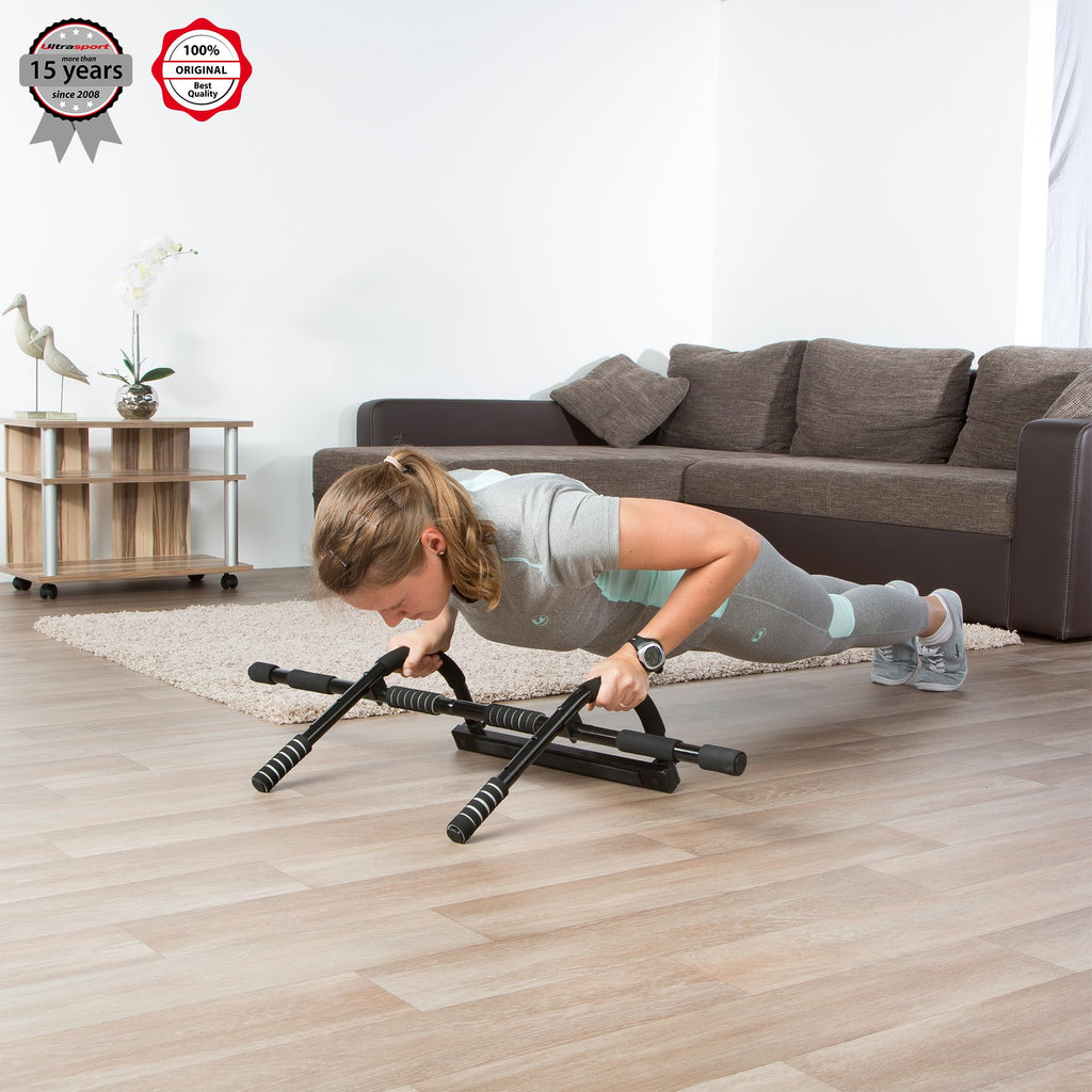 Ultrasport 4-in-1 Door Pull-Up Bar – Steel Upper Body Trainer, Black