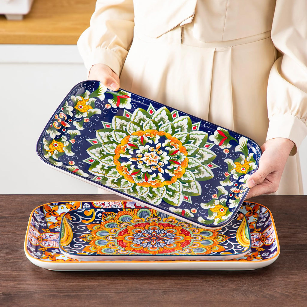 vancasso SIMI02 Porcelain Serving Platter Set | 3-Piece Rectangle Dishes