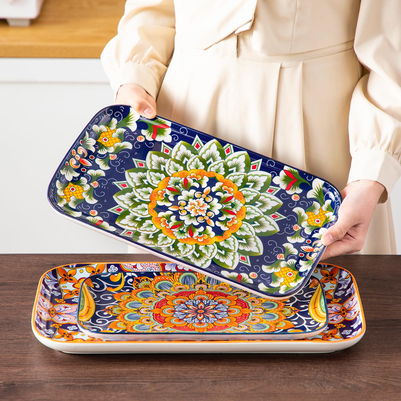 vancasso SIMI02 Porcelain Serving Platter Set | 3-Piece Rectangle Dishes