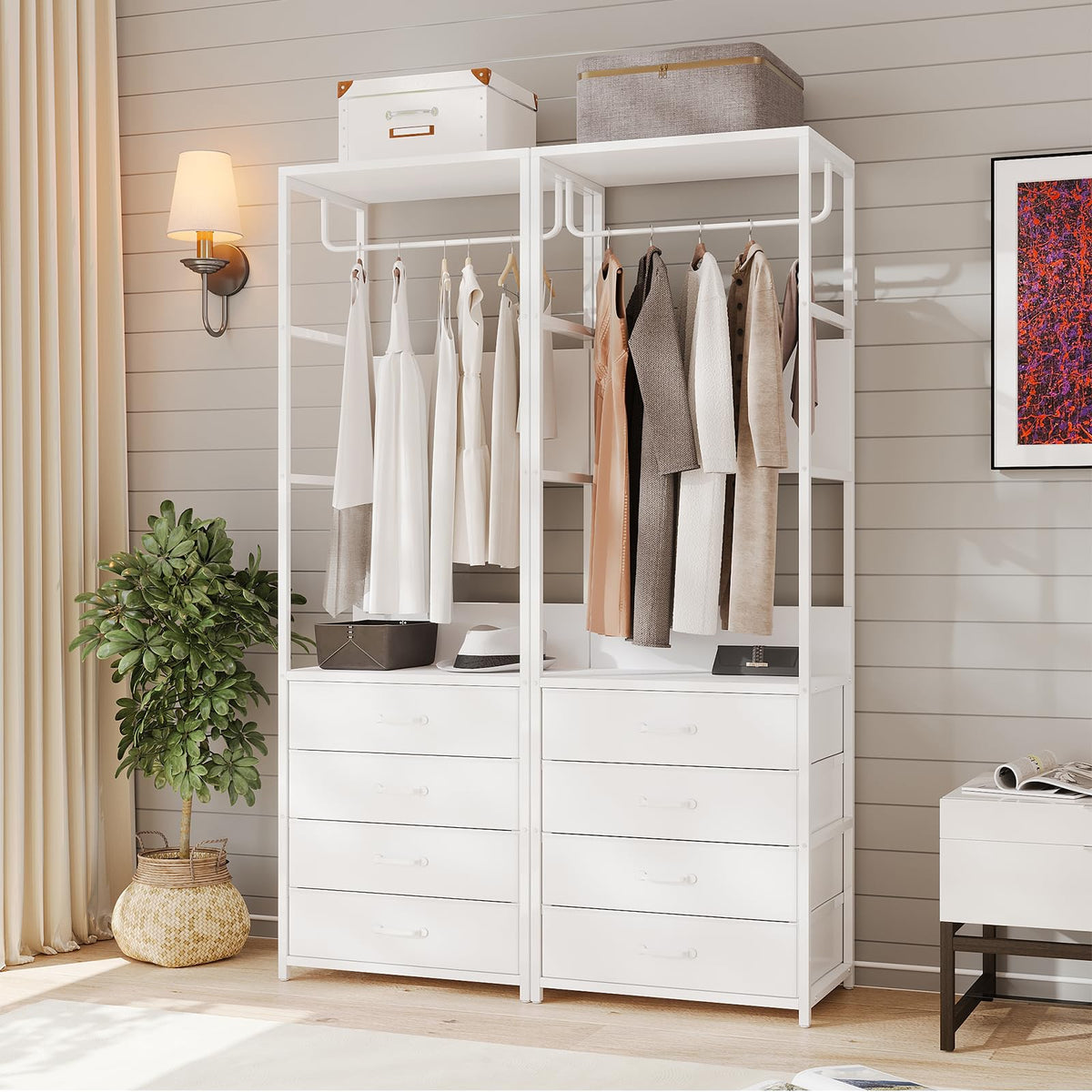 VOWNER Hall Tree Entryway Organizer with 4 Drawers Bench White Rod - image 5