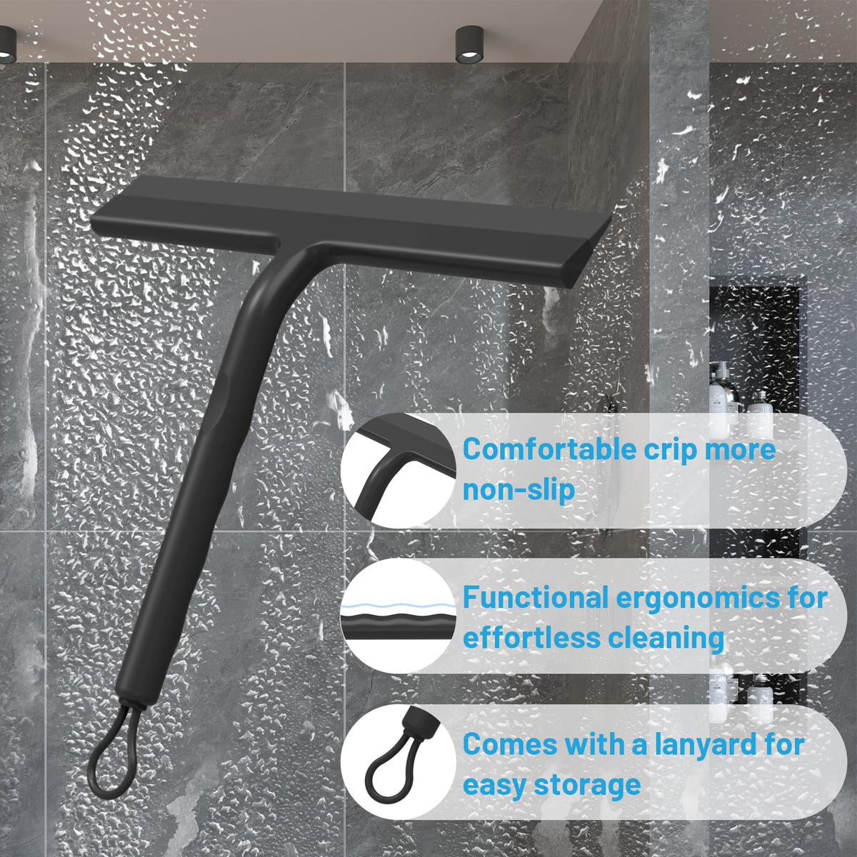 Shower Squeegee, Window Squeegee for Shower Doors with Hook - image 3