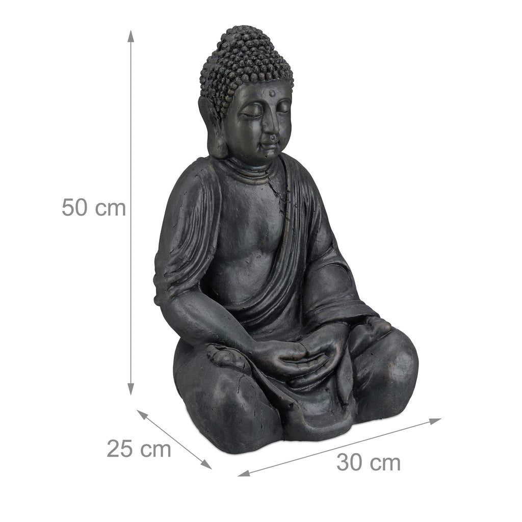 Relaxdays XL Sitting Buddha Figurine – 50cm Ceramic Zen Garden Statue