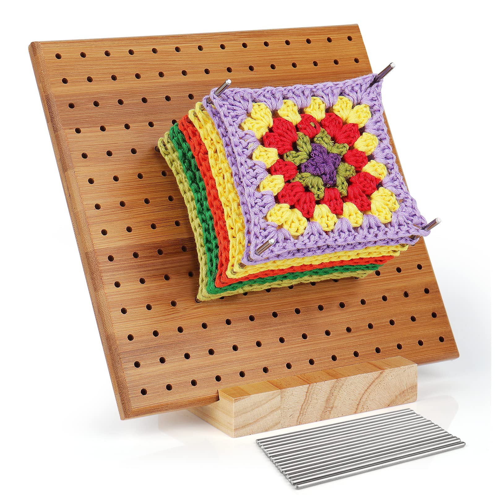 Coopay Bamboo Crochet Blocking Board with 20 Pins for Granny Squares