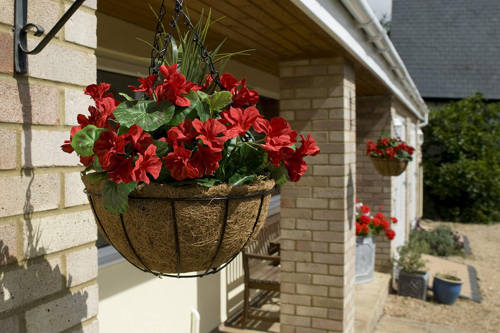 GreenBrokers Artificial Pink Geranium Coir Hanging Baskets - Set of 2