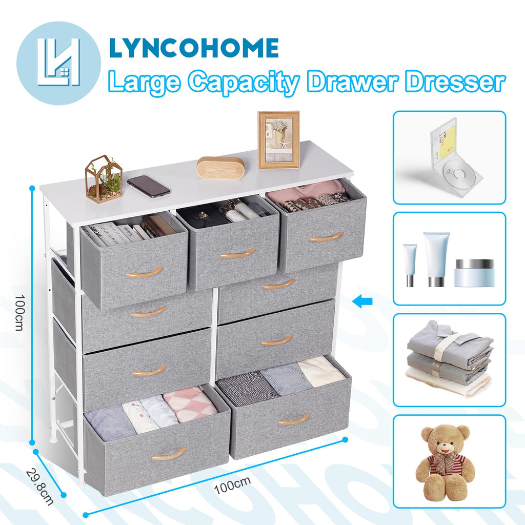 LYNCOHOME 9 Drawer Fabric Dresser – Large Storage Chest for Bedroom