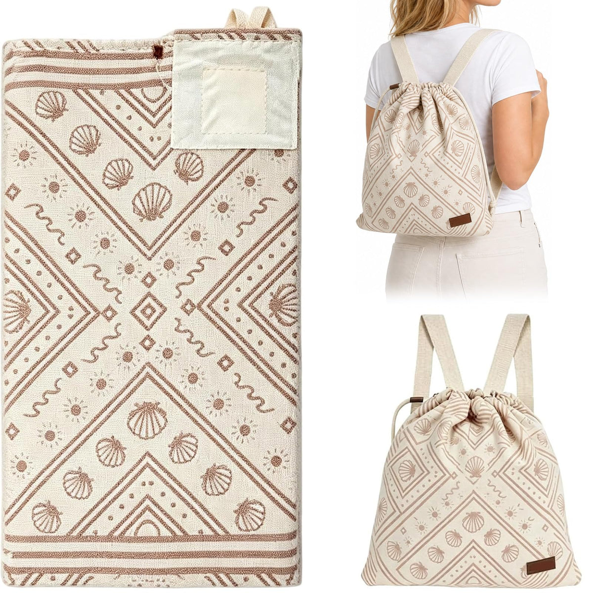 Ruichi 2 in 1 Beach Towel Bag, Convertible Drawstring Beach Towel Backpack - image 1