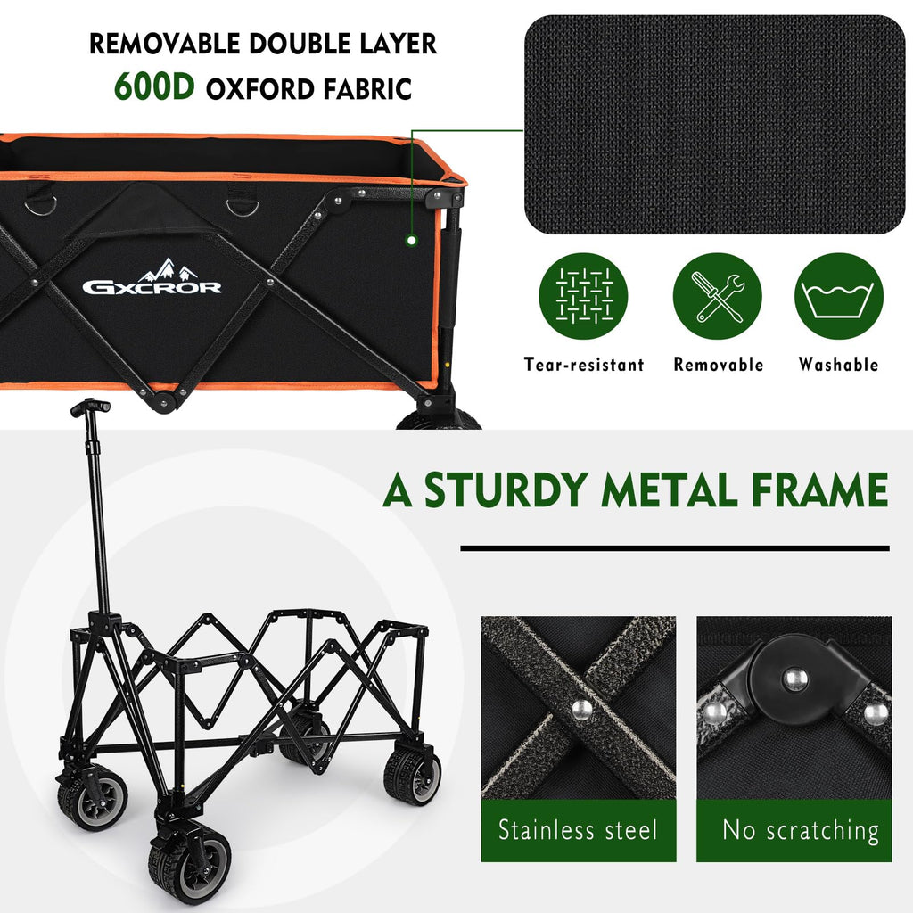 GXCROR Folding Wagon – Heavy Duty 200KG All Terrain Camping Trolley