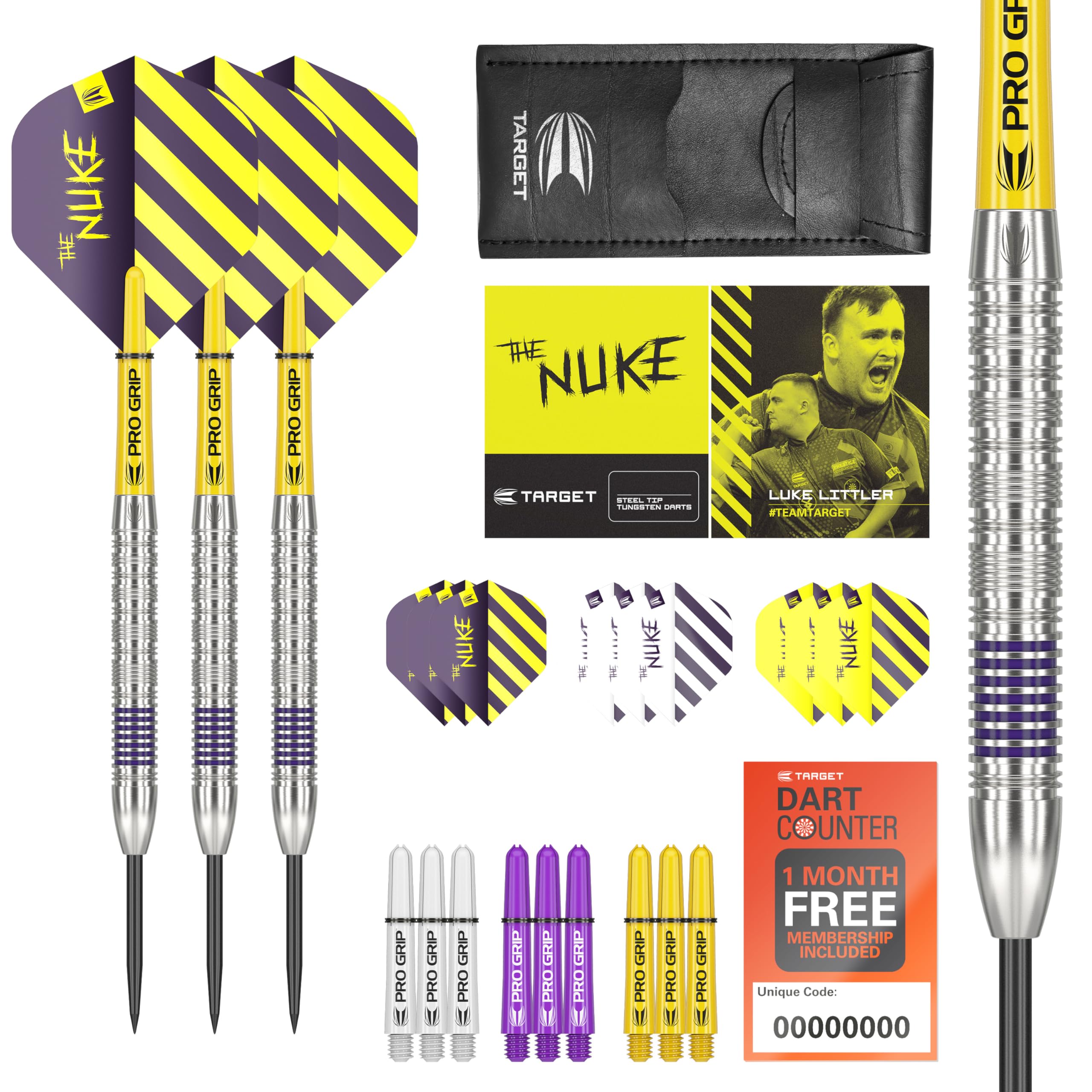 Target Darts Luke Littler 80% Tungsten Steel Tip Darts Set - 22g