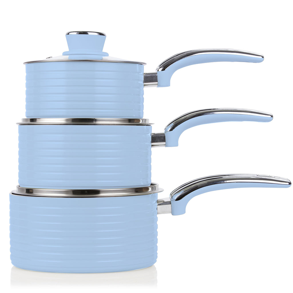 Swan Retro 3 Piece Induction Saucepan Set – Blue Non-Stick Ceramic