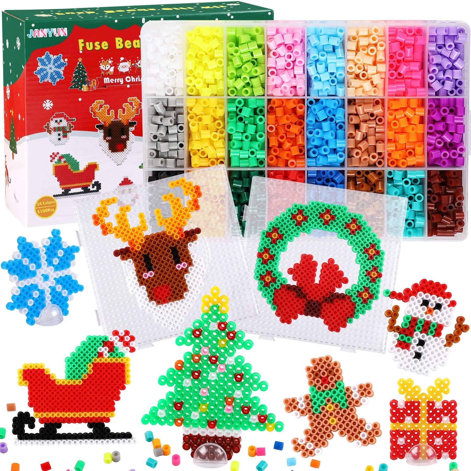 JANYUN Christmas Fuse Beads Kit | 5100Pcs 24 Colors DIY Craft Set for Kids