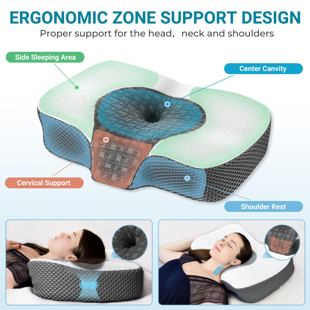 Elviros Cervical Memory Foam Neck Pillow | Adjustable Orthopedic Support