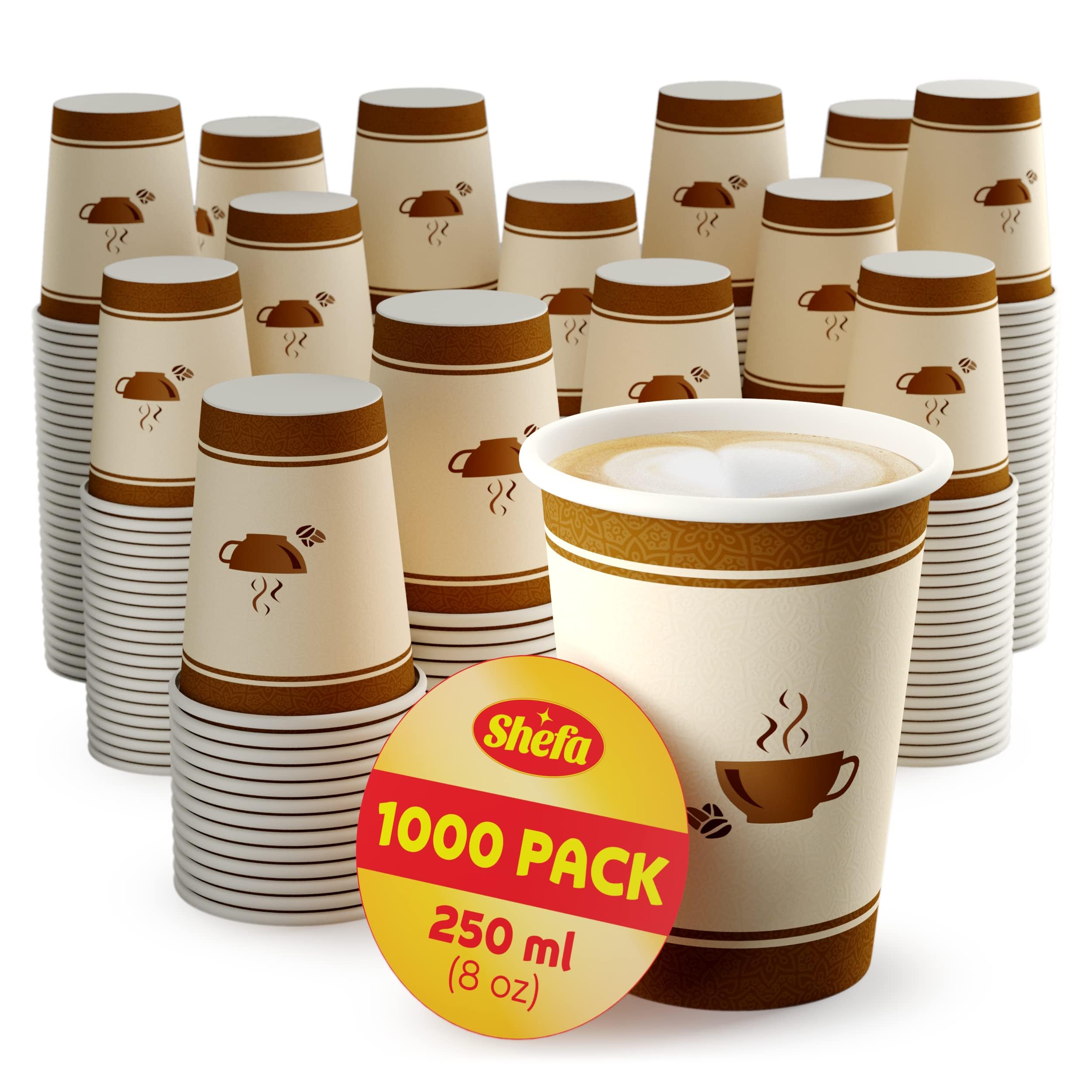 Shefa 8oz Paper Coffee Cups – 1000 Pack Heat-Resistant Takeaway Cups