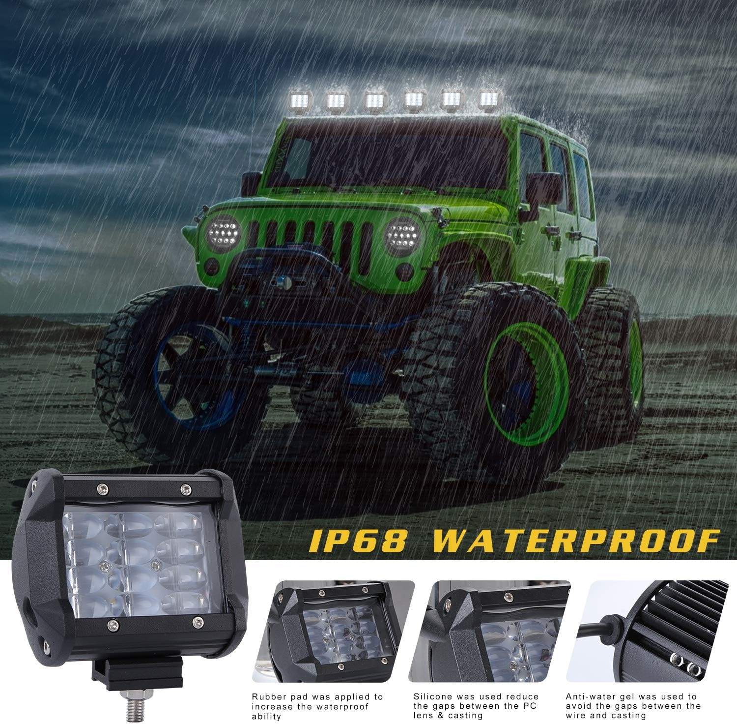 YUGUANG 4 Inch LED Work Light Bar | 72W 7200LM Spot Fog Lights Pair