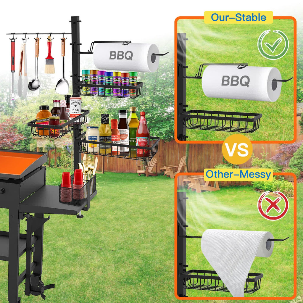 CONCONS Grill Caddy – BBQ Organizer with Paper Towel Holder for Blackstone