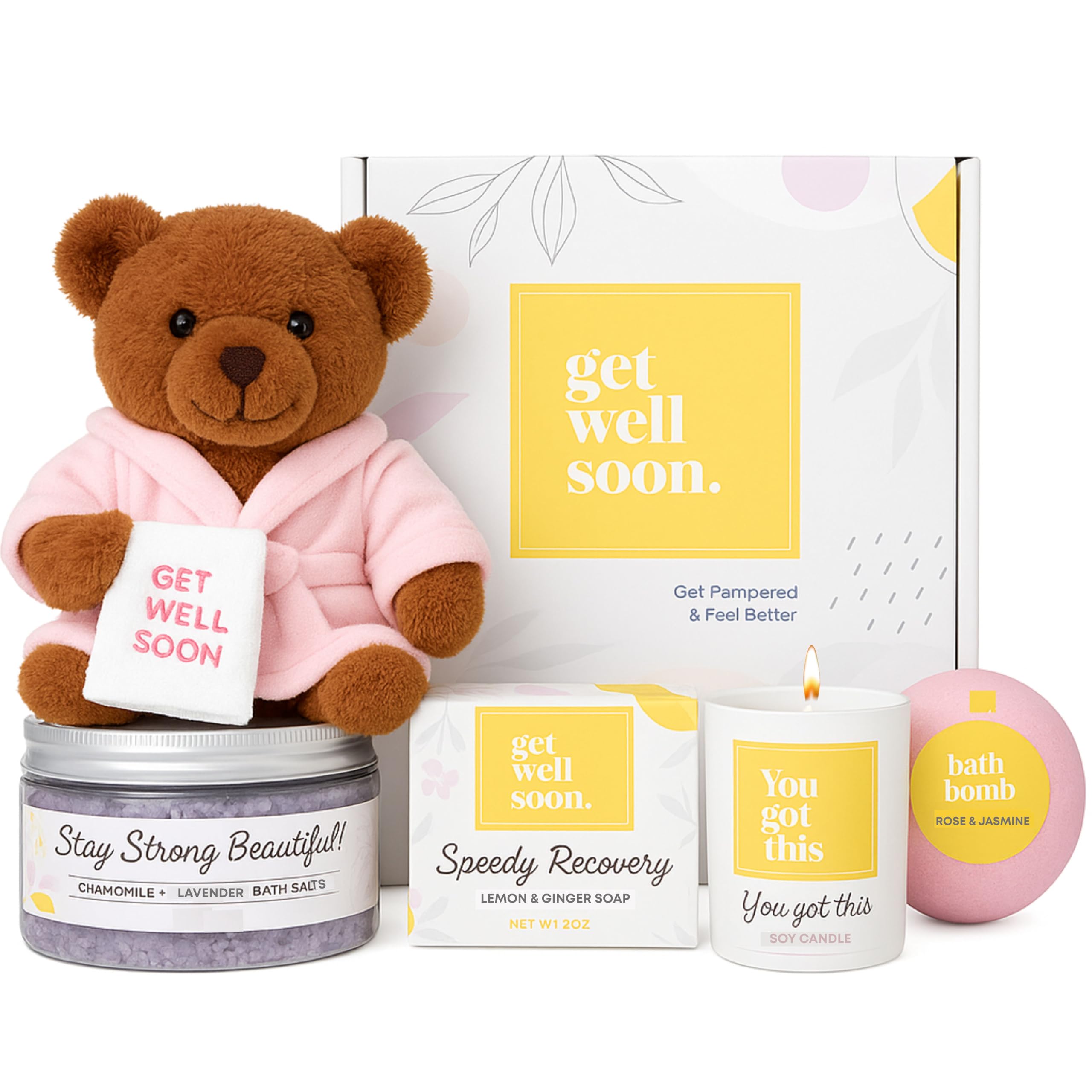 Jolof Store Get Well Soon Care Package - 5pc Spa Pamper Gift Set with Teddy