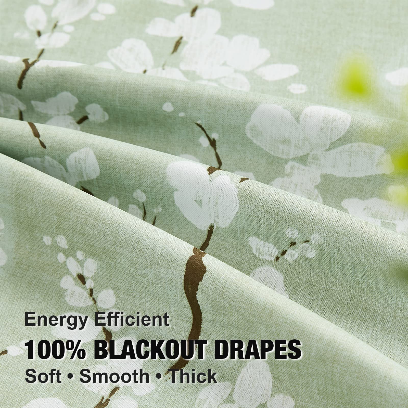 Fmfunctex Green Floral Blackout Curtains | 72" Thermal Grommet Panels