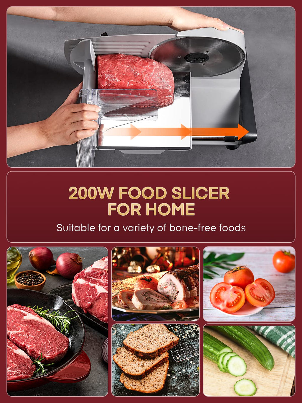 FOHERE 200W Electric Meat Slicer | 2 x 19cm Blades | 0-15mm Thickness