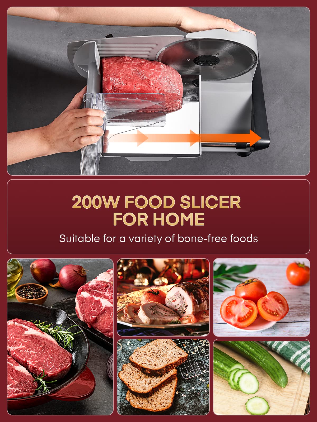 FOHERE 200W Electric Meat Slicer | 2 x 19cm Blades | 0-15mm Thickness