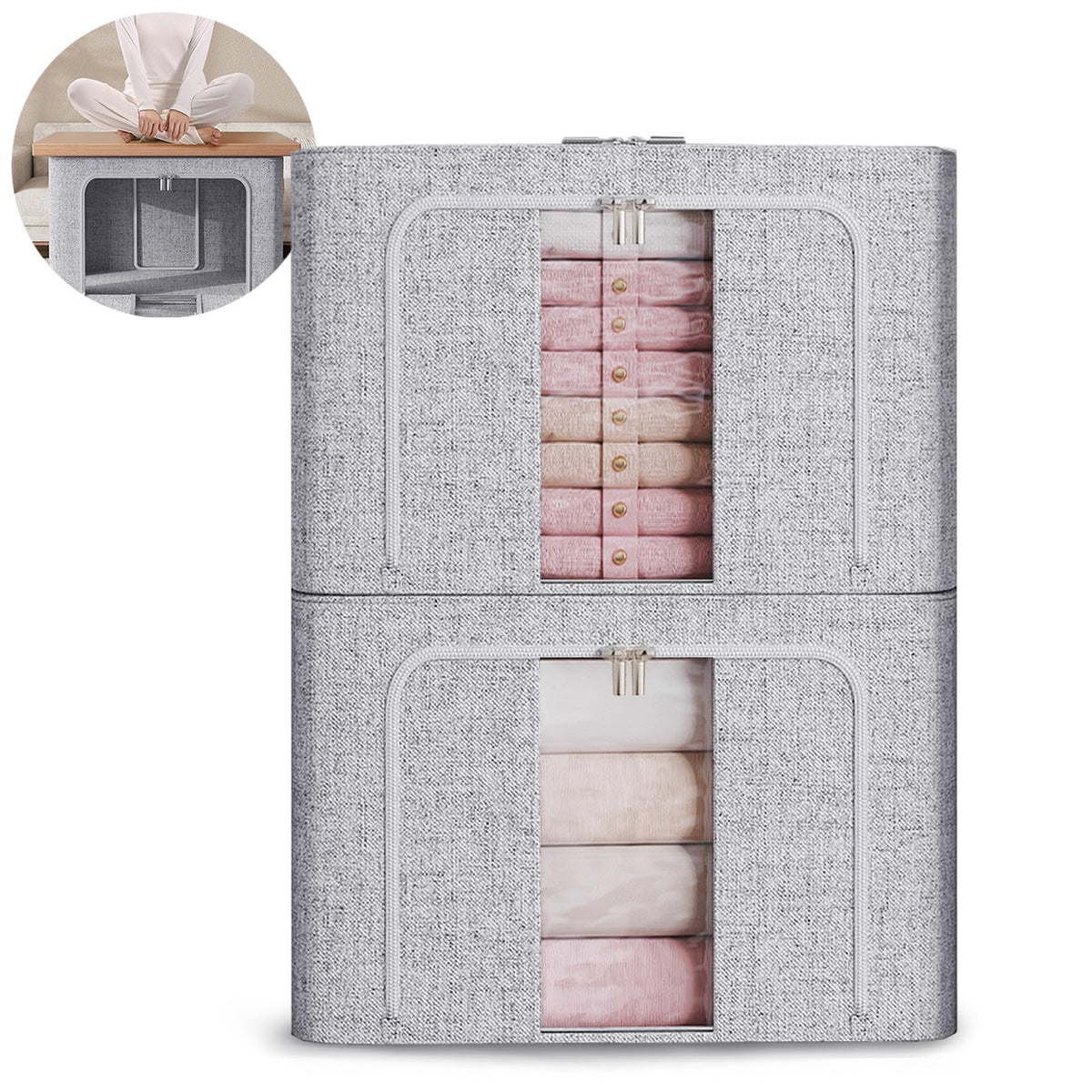 FYTXSZ Clothes Storage Boxes 66L with Metal Frame, Foldable Fabric Storage Bins with Lid and Clear Window - image 1