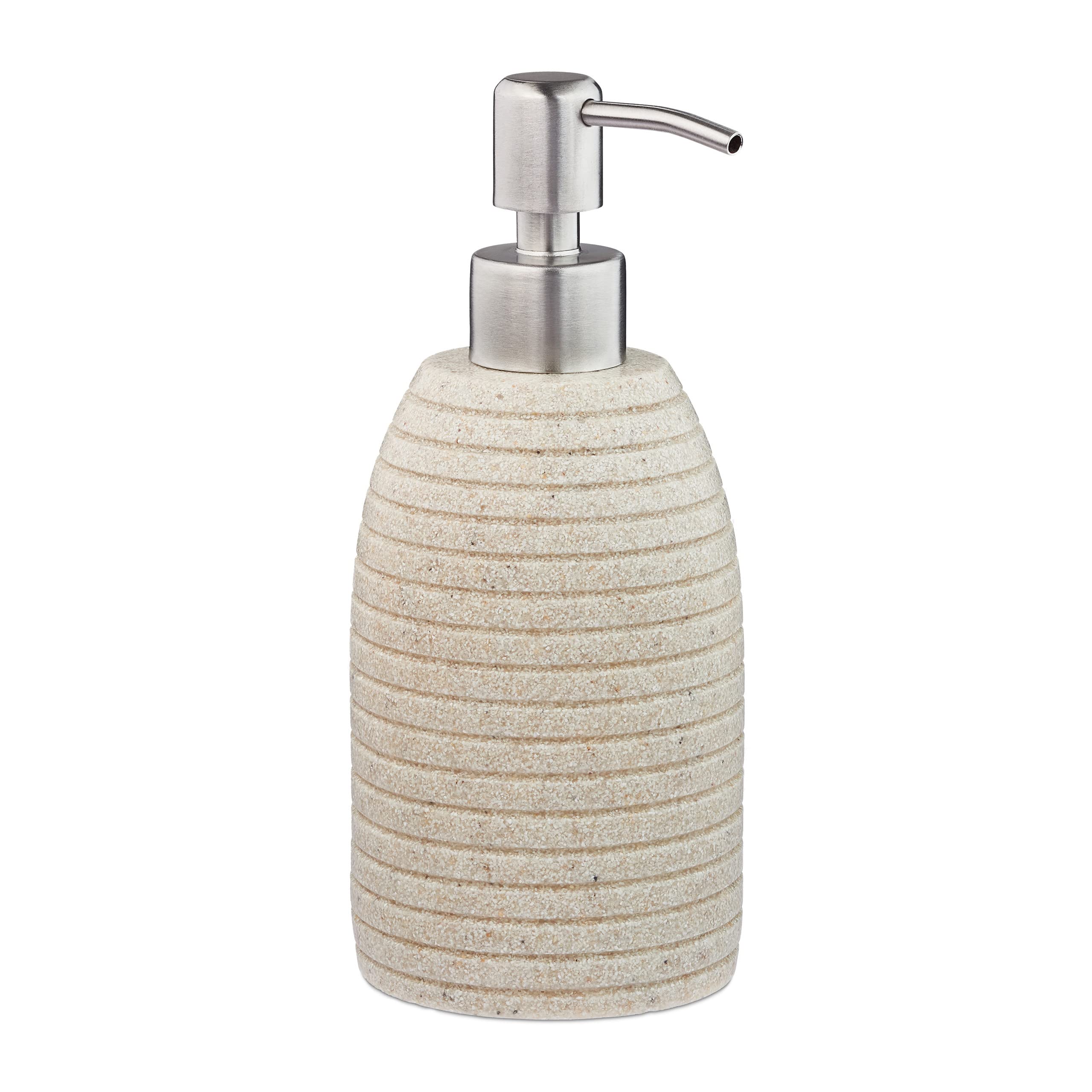 Relaxdays Soap Dispenser – 300ml Beige Stone Effect with Stainless Pump