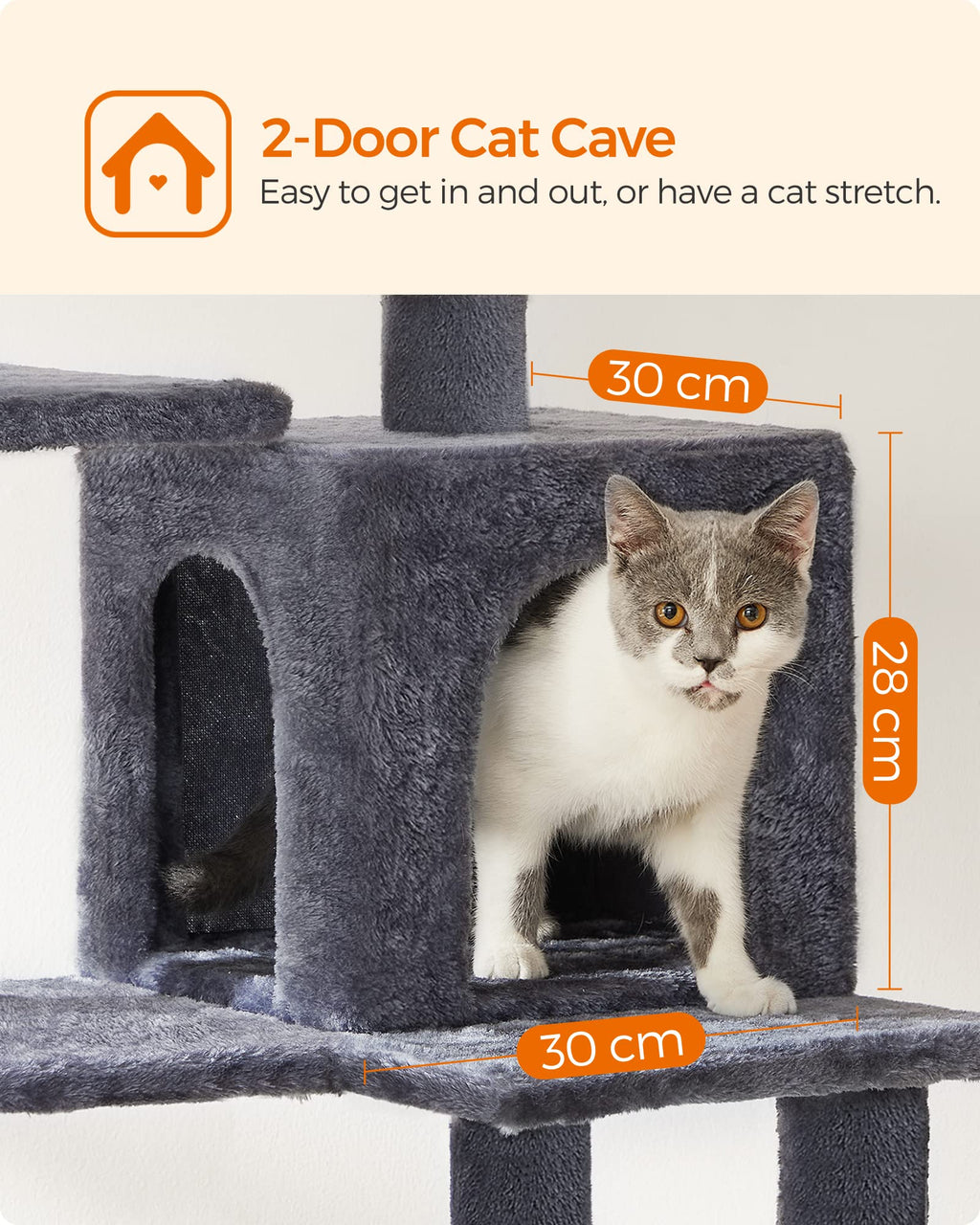 Feandrea 143cm Cat Tree | Multi-Level Plush Cat Tower with Condo & Hammock