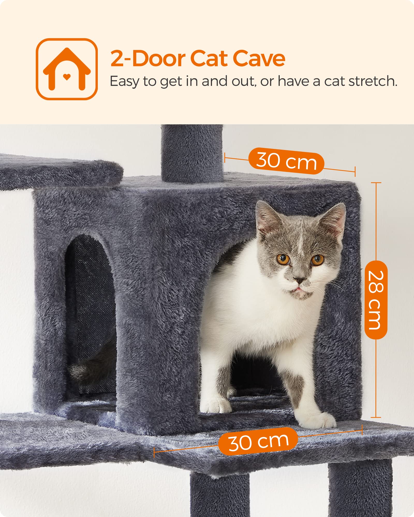 Feandrea 143cm Cat Tree | Multi-Level Plush Cat Tower with Condo & Hammock