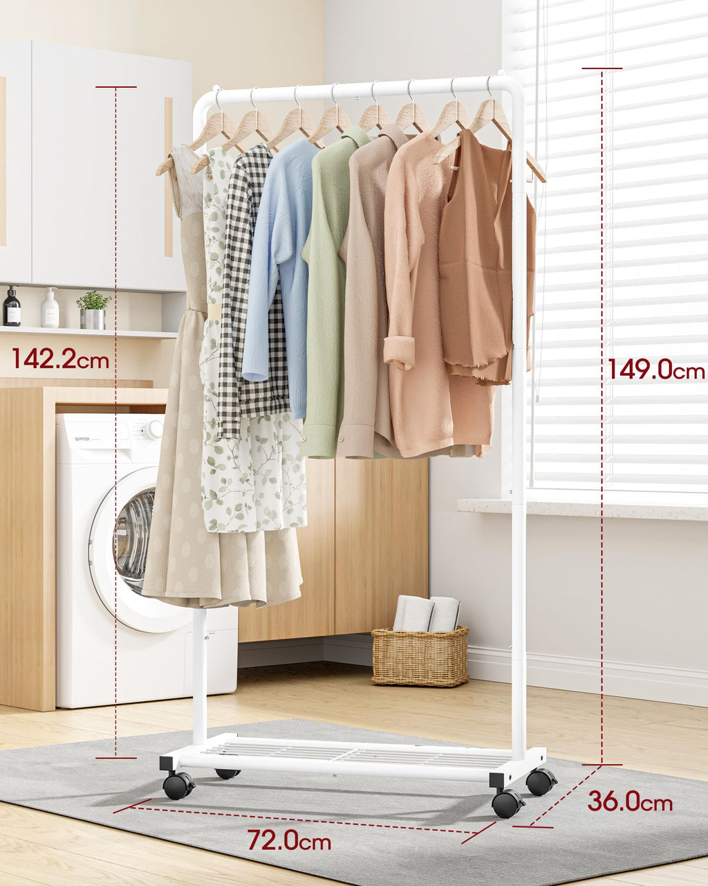Sakugi Heavy-Duty Metal Clothes Rail – Rolling Garment Rack with Shelf