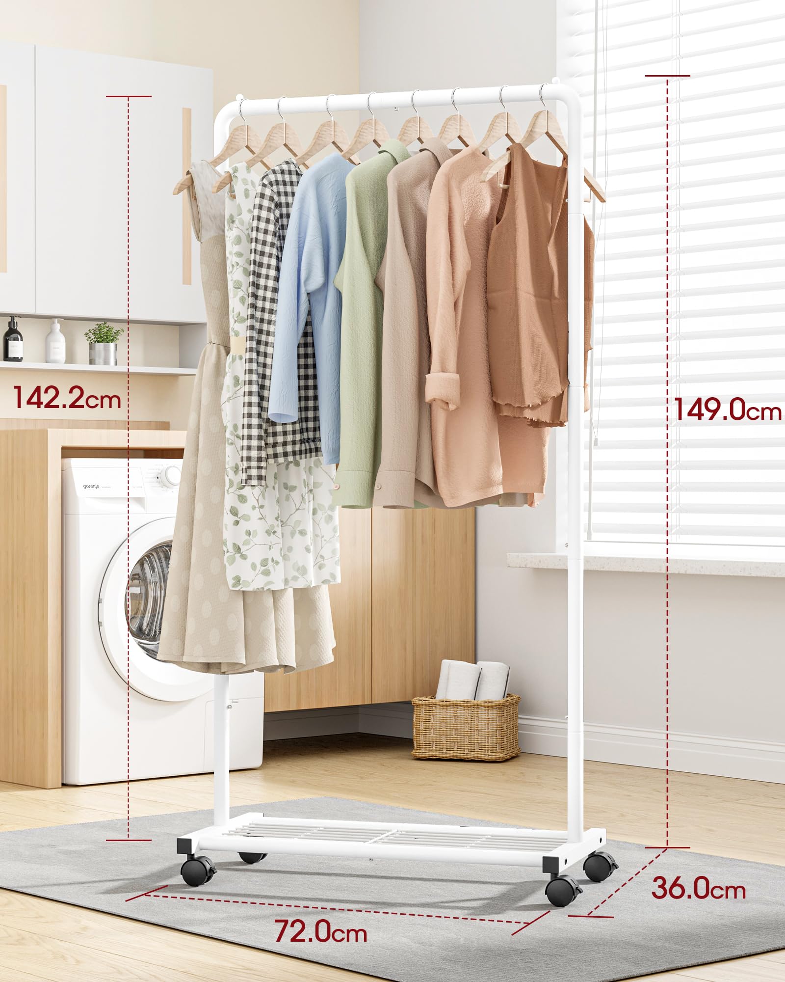 Sakugi Heavy-Duty Metal Clothes Rail – Rolling Garment Rack with Shelf