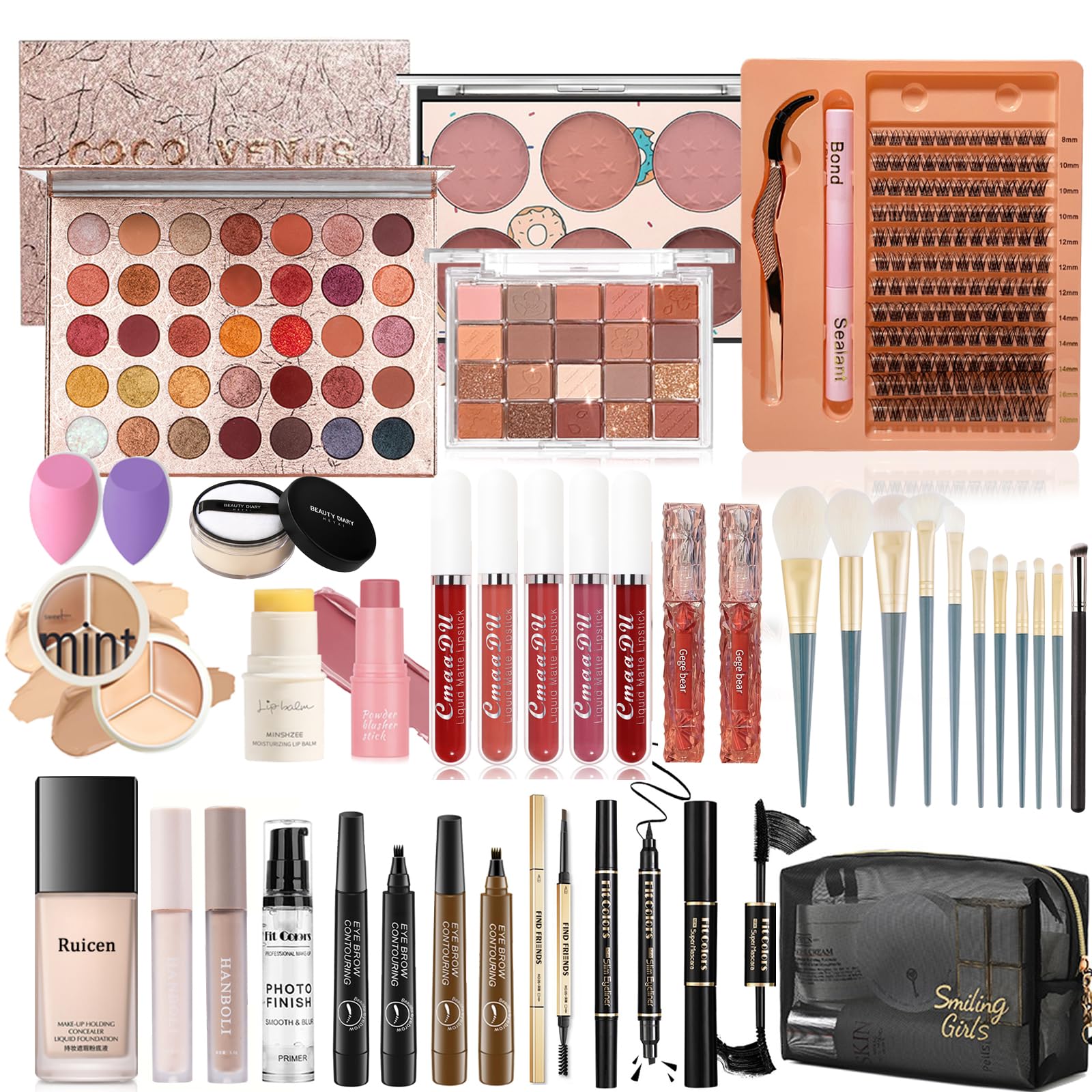 Ruicen All-in-One Makeup Set for Women - Professional Starter Kit with Bag