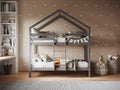 Flair Nest House Bunk Bed – Solid Pine Kids Bed with Storage, Grey