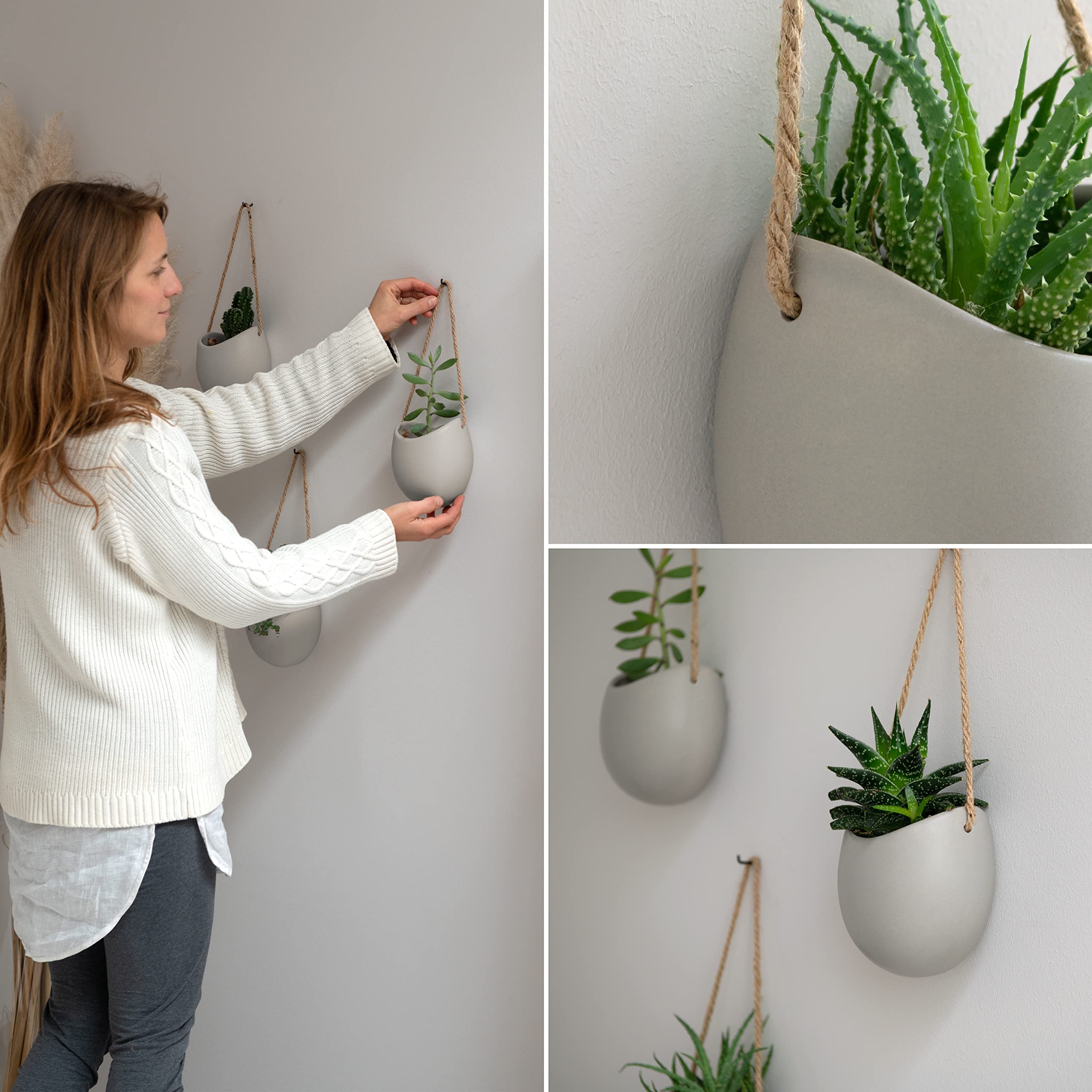 Kazai Ellie Hanging Ceramic Wall Planters – 3 Piece Set for Succulents