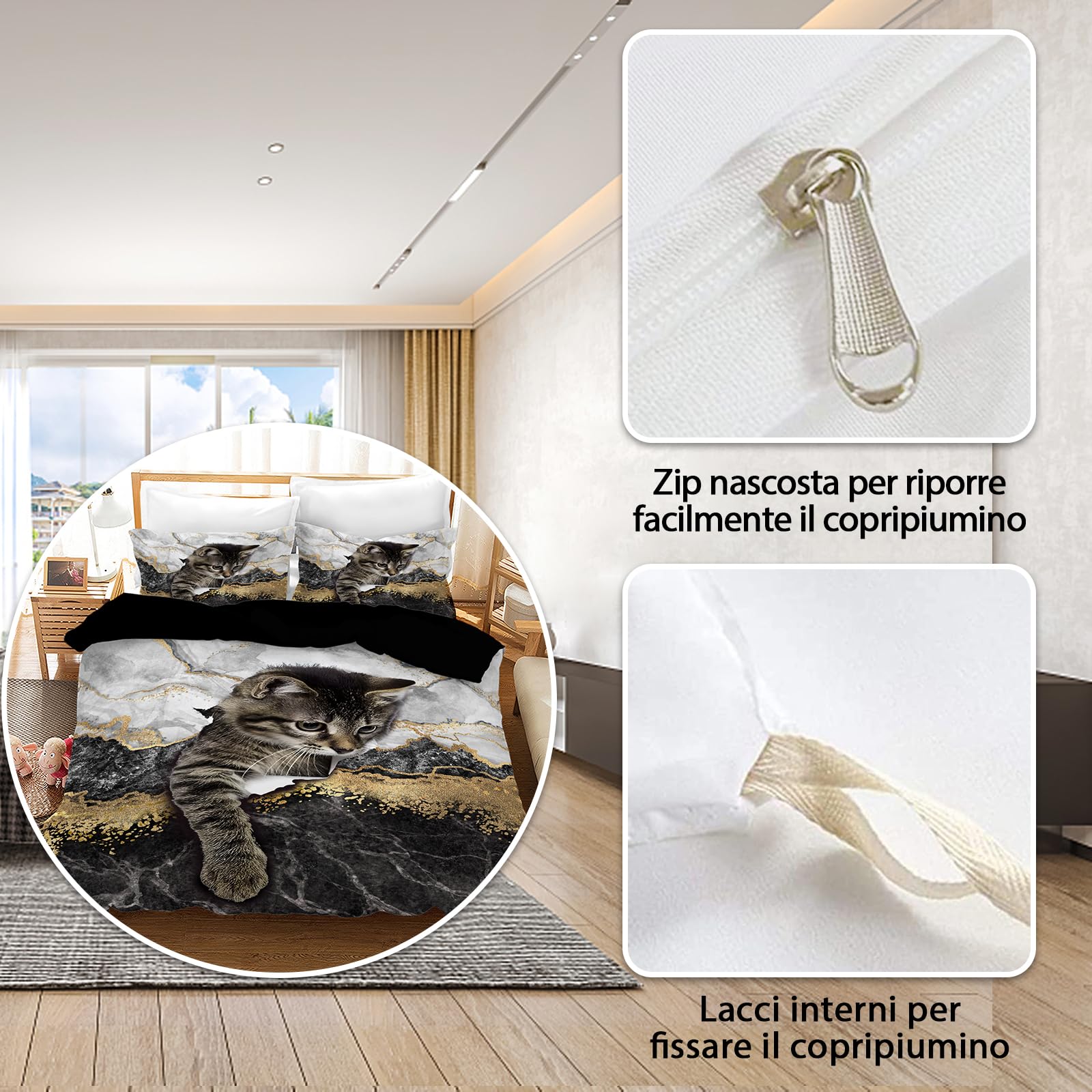 VTRXEG Cat Bedding Set | 3-Piece Soft Microfiber Duvet Cover (260x240cm)