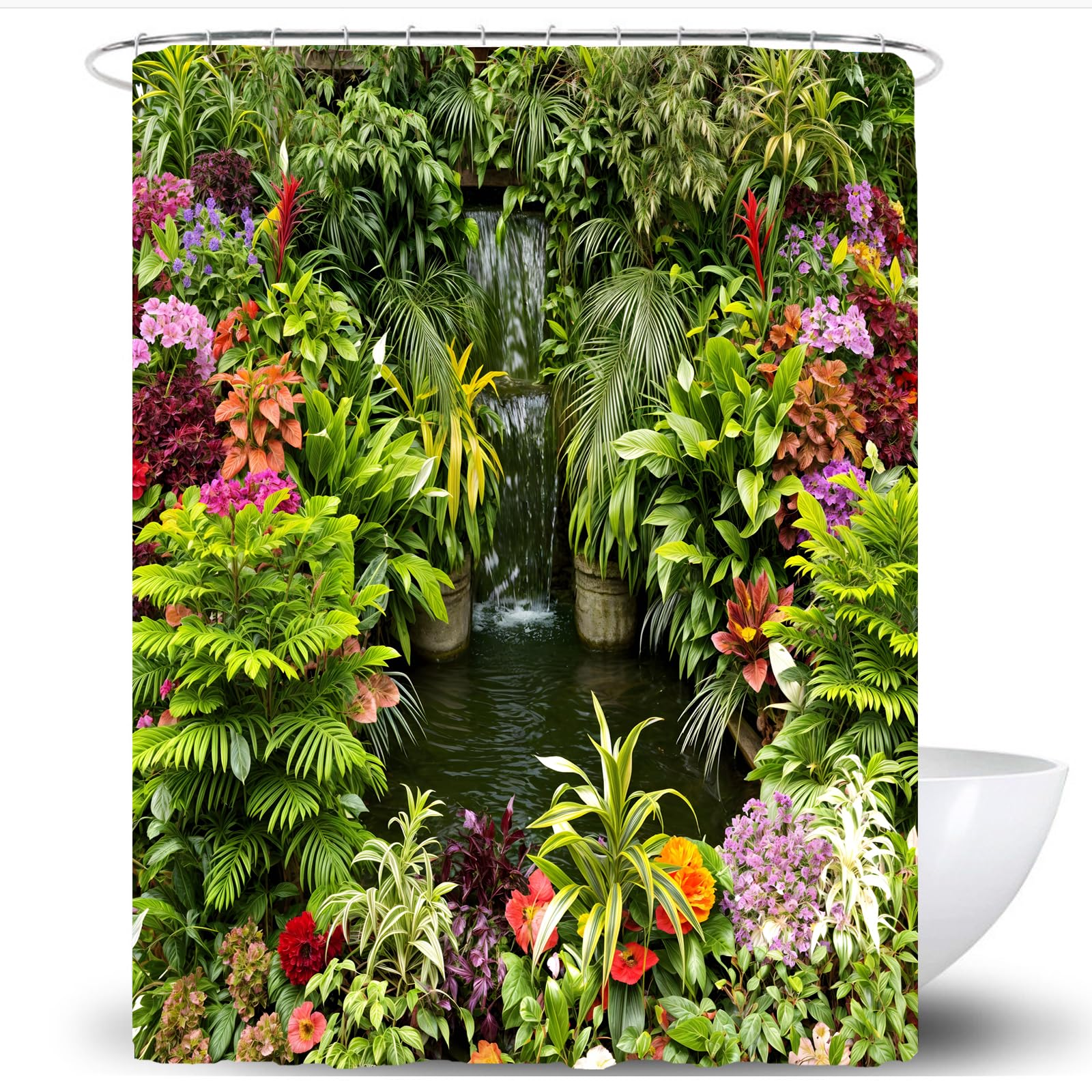 Tropical Floral Shower Curtain | Waterproof Polyester Fabric