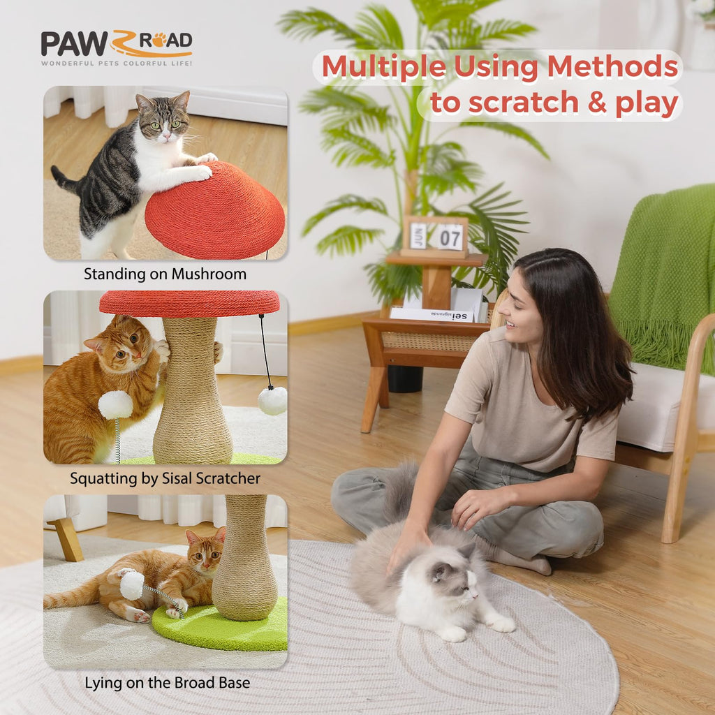 PAWZ Road Mushroom Cat Scratching Post – Sisal Covered Post with Toy